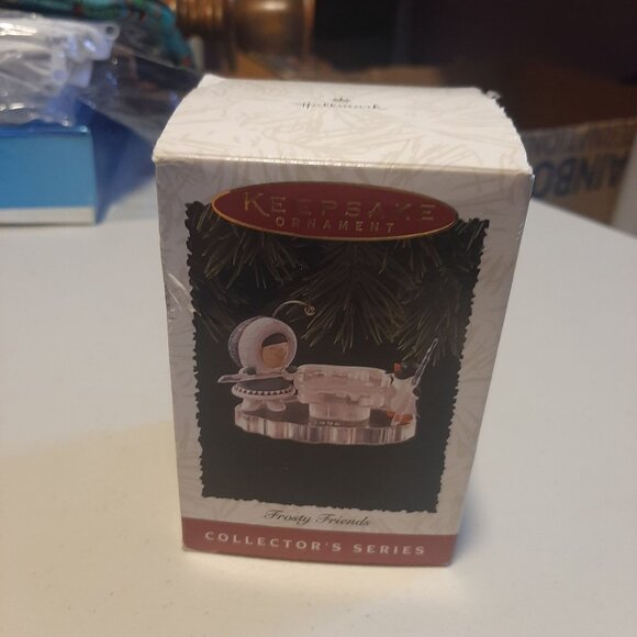 1998 Hallmark Frosty Friends Ornament #17 Ice Pool Table Eskimo Girl and penguin - Picture 2 of 5